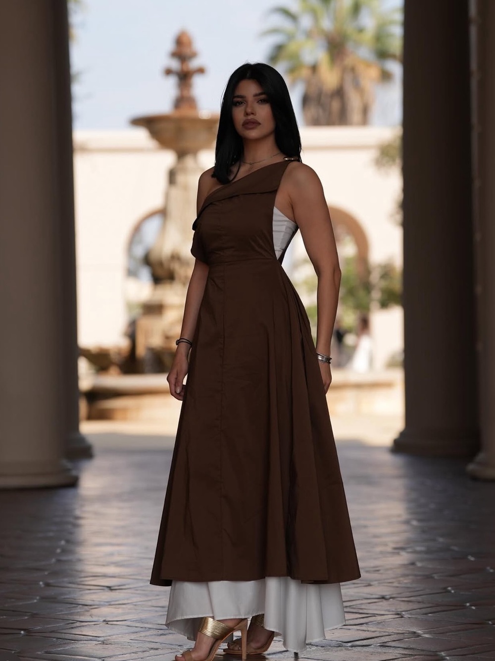 Elegant Brown A-Line Layered Women's Dress